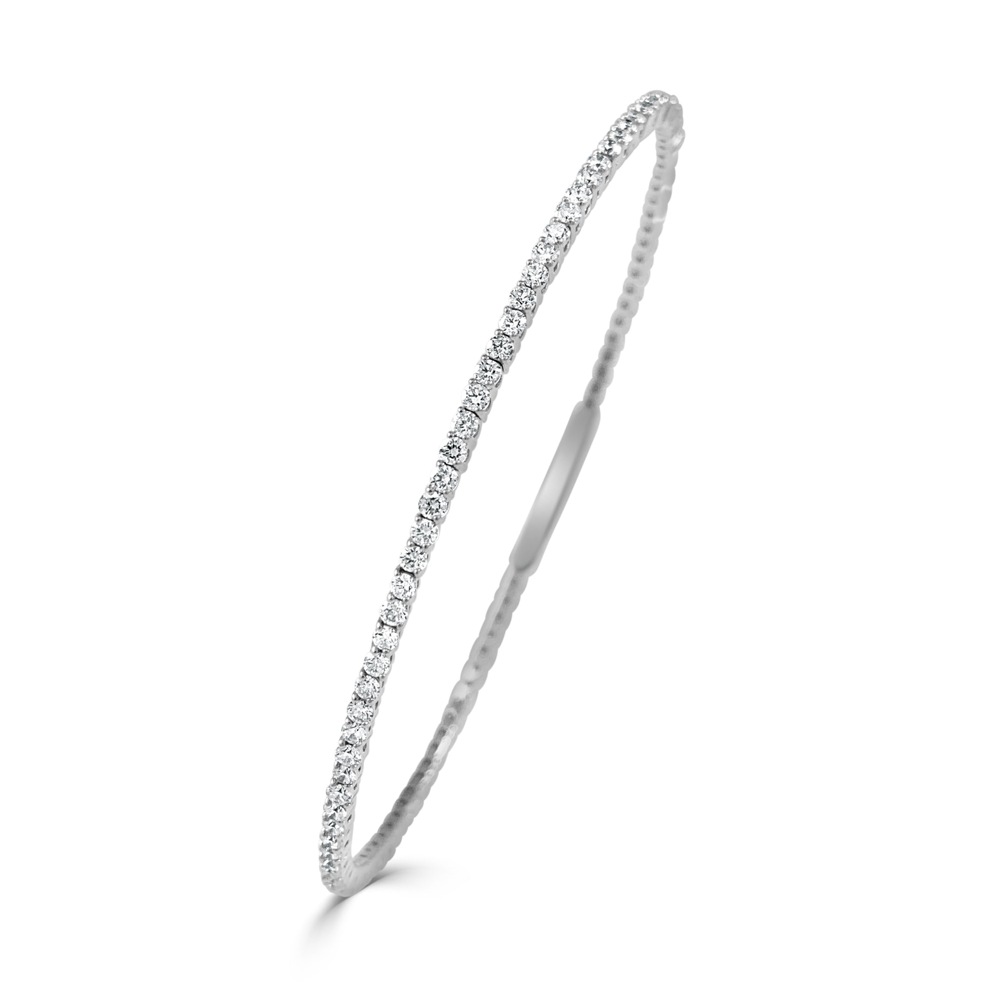 14K Gold Flexible Diamond Bangle - White