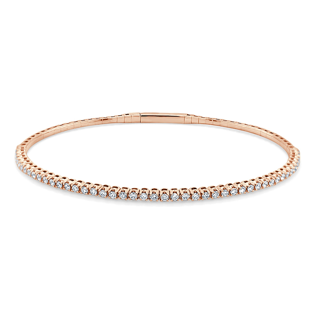 14K Gold Diamond Flexible Bangle - Rose