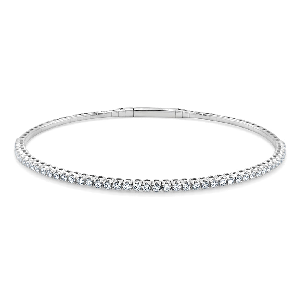 14K Gold Diamond Flexible Bangle - White