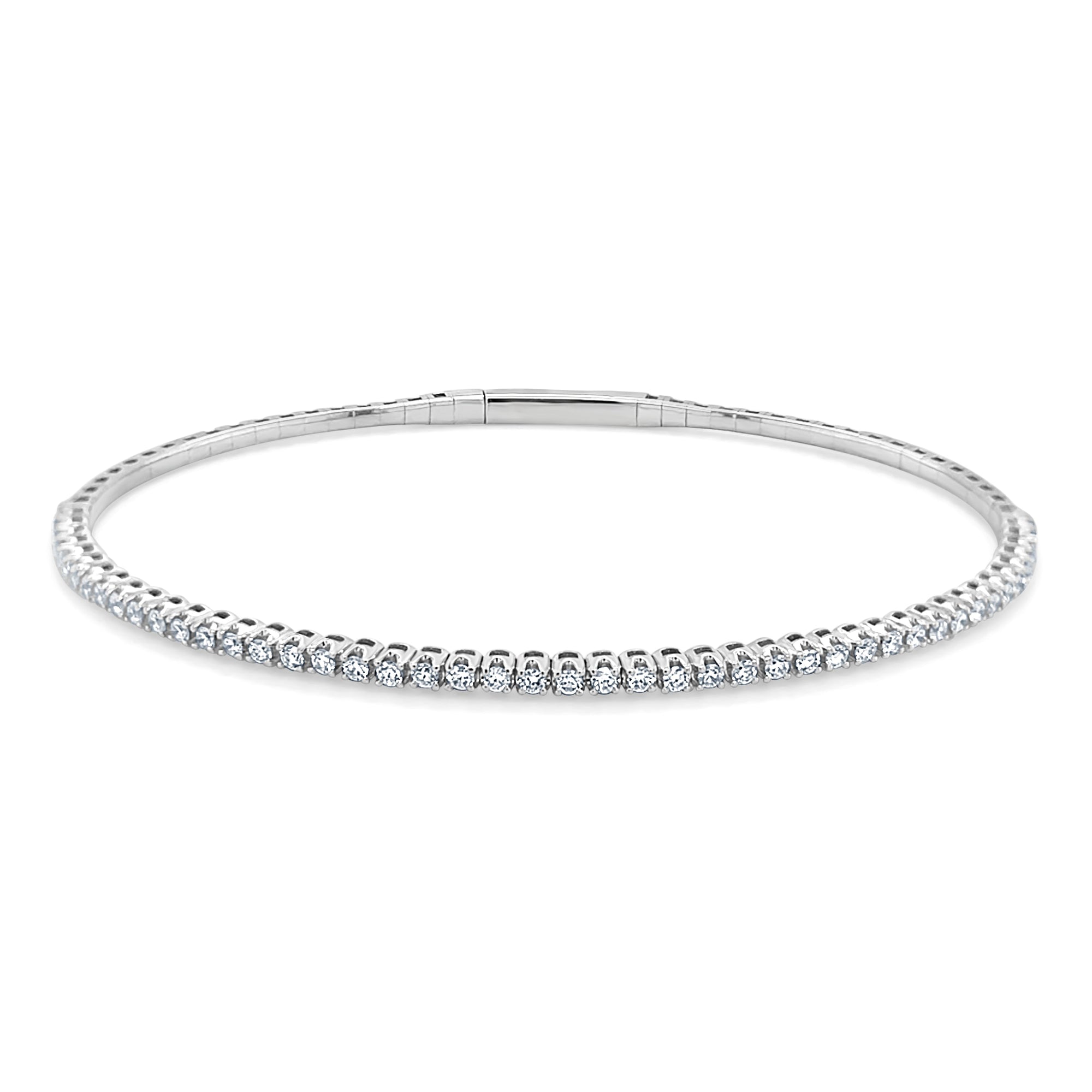 14K Gold Diamond Flexible Bangle - White