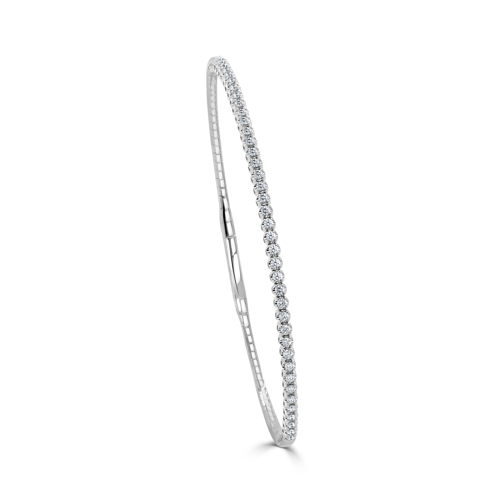14K Gold Diamond Flexible Bangle - White