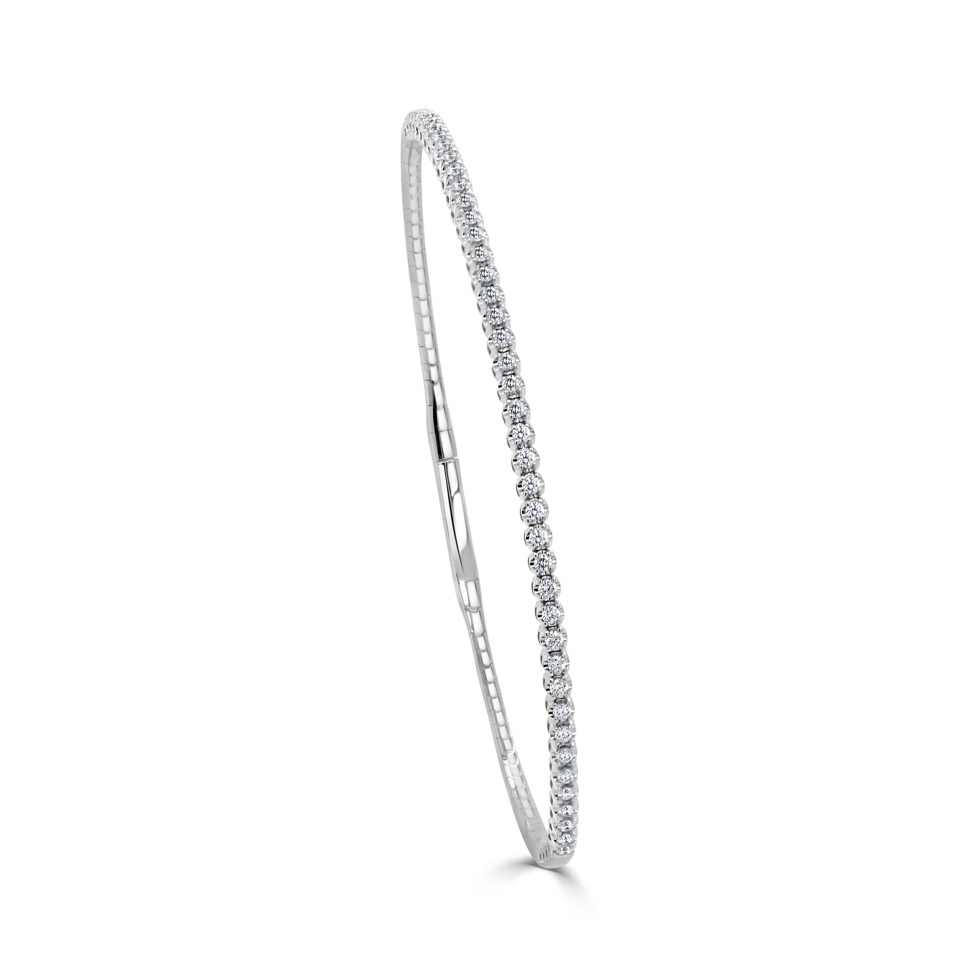 14K Gold Diamond Flexible Bangle - White