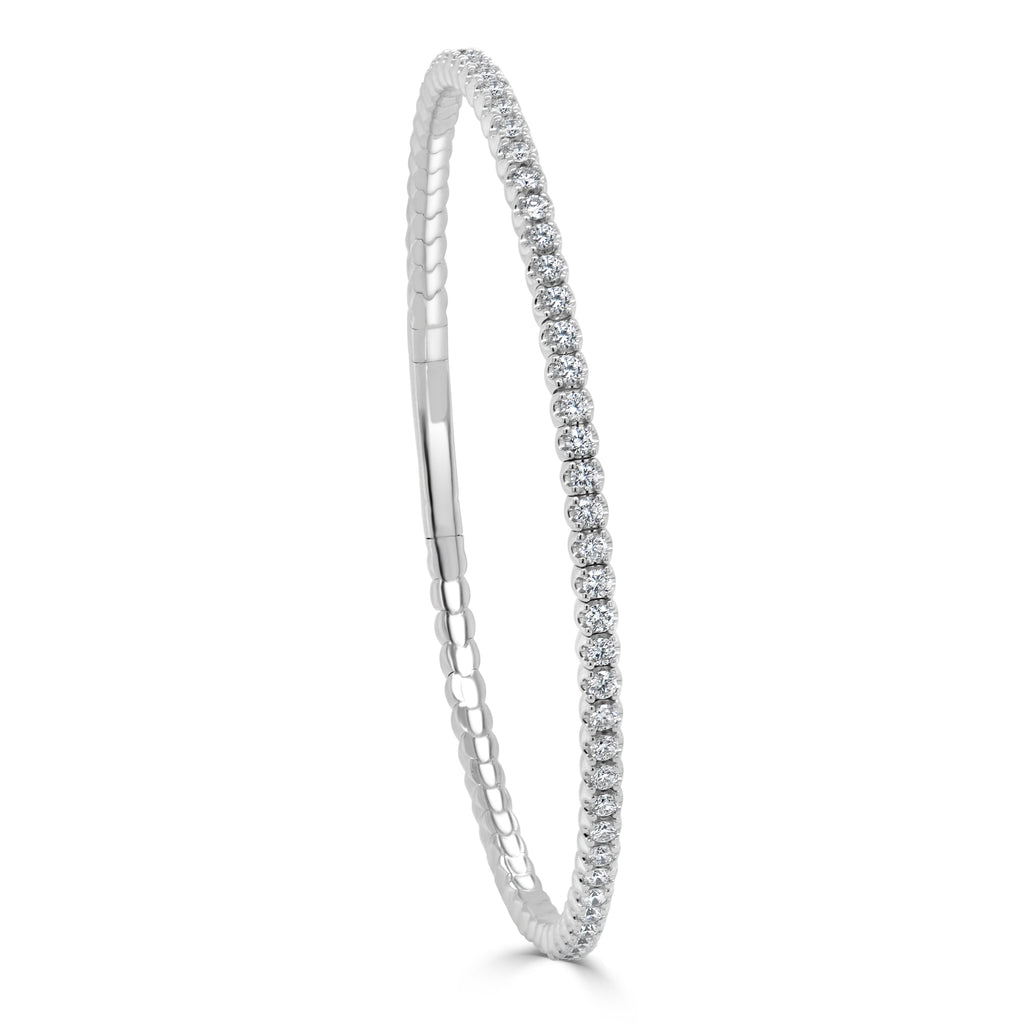14k Gold & Diamond Flexible Bangle-White