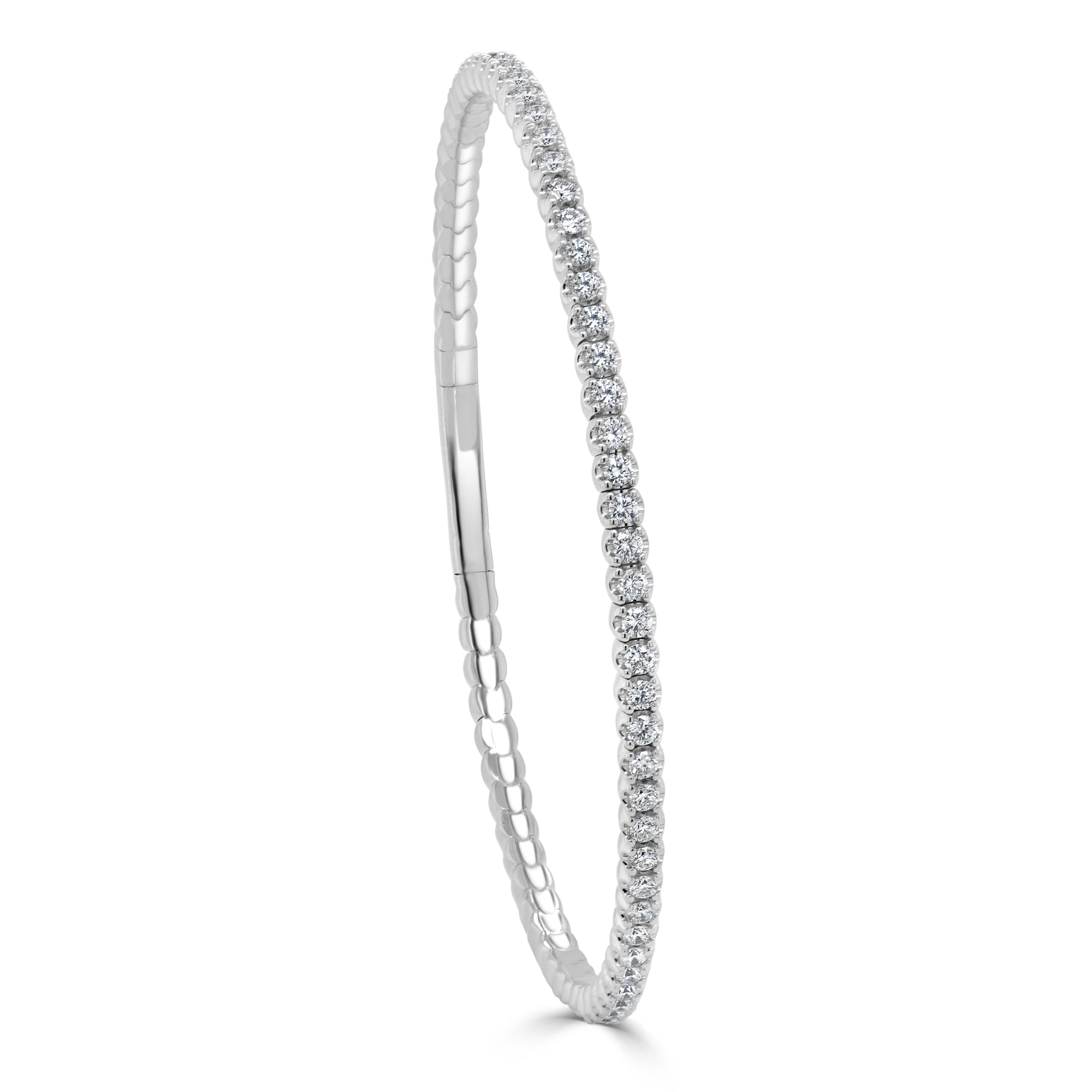 14k Gold & Diamond Flexible Bangle-White