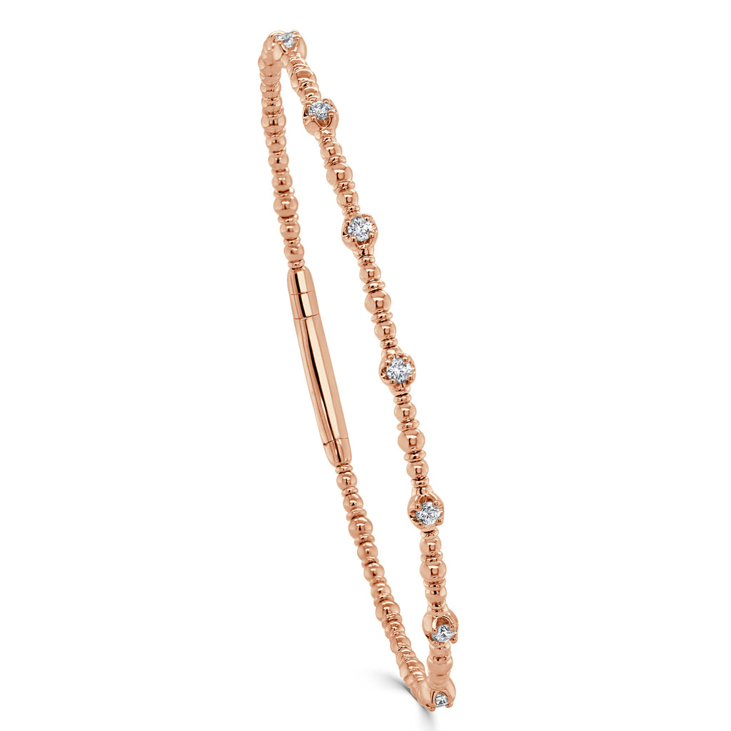 14K Gold Diamond Flexible Bangle - Rose