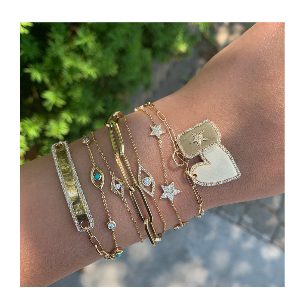 14K Gold Diamond Star Station Bracelet