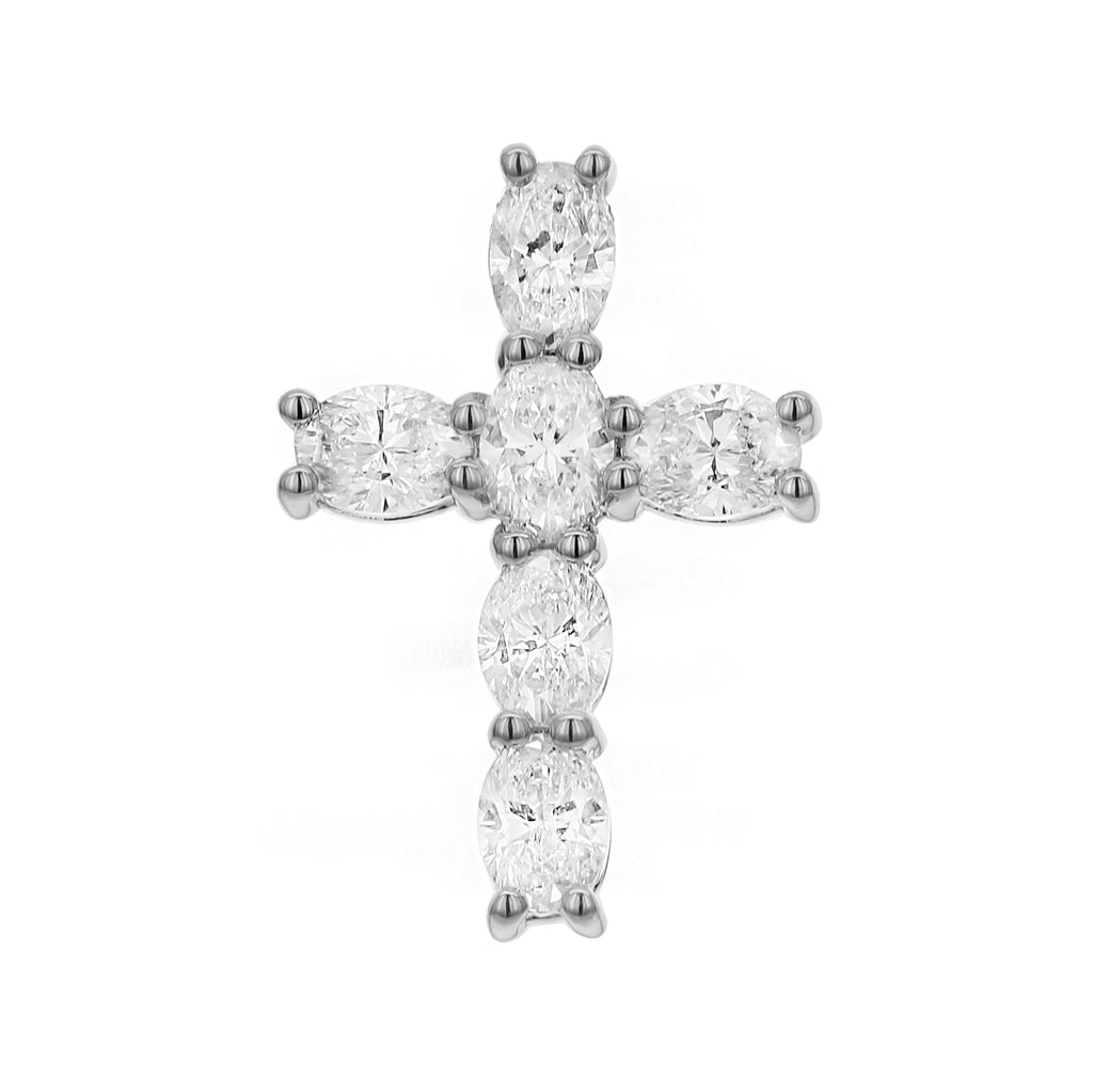 Oval Diamond Cross Charm Pendant - White
