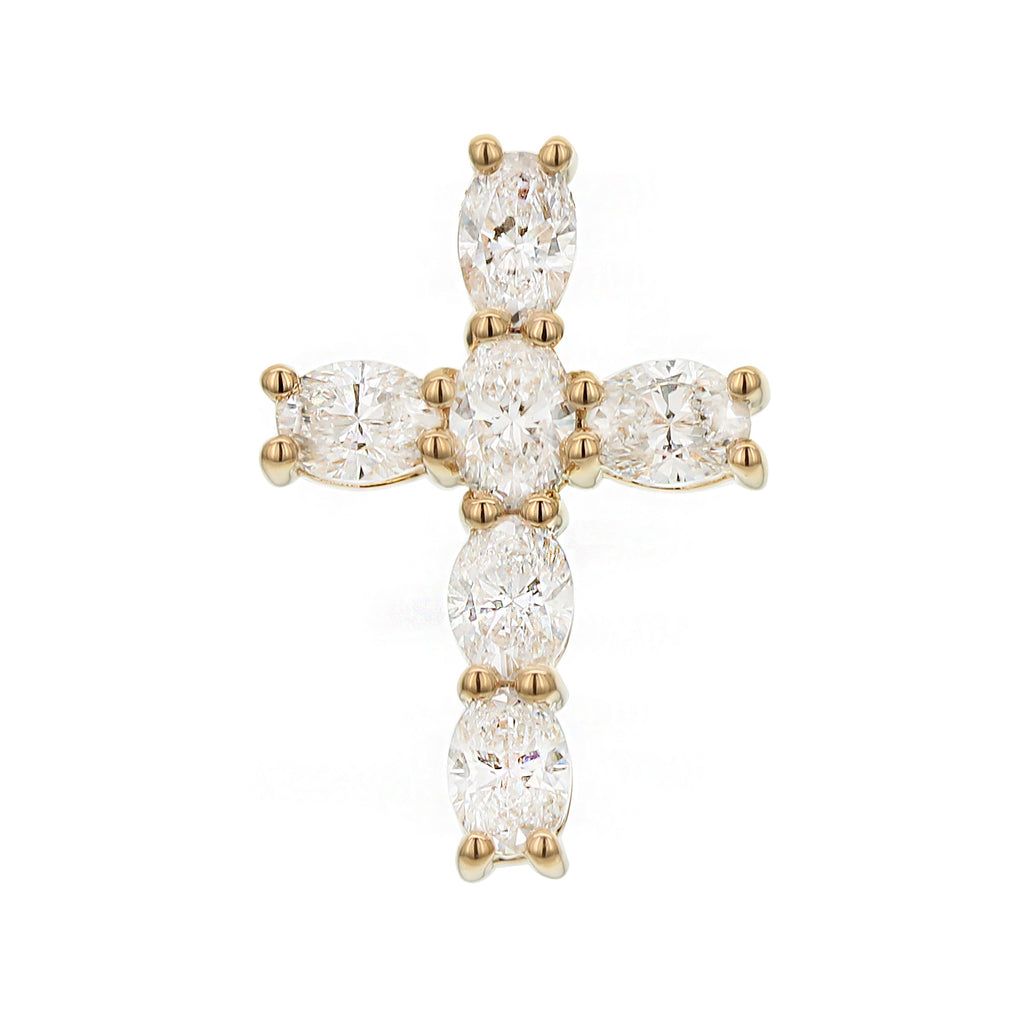 Oval Diamond Cross Charm Pendant - Yellow