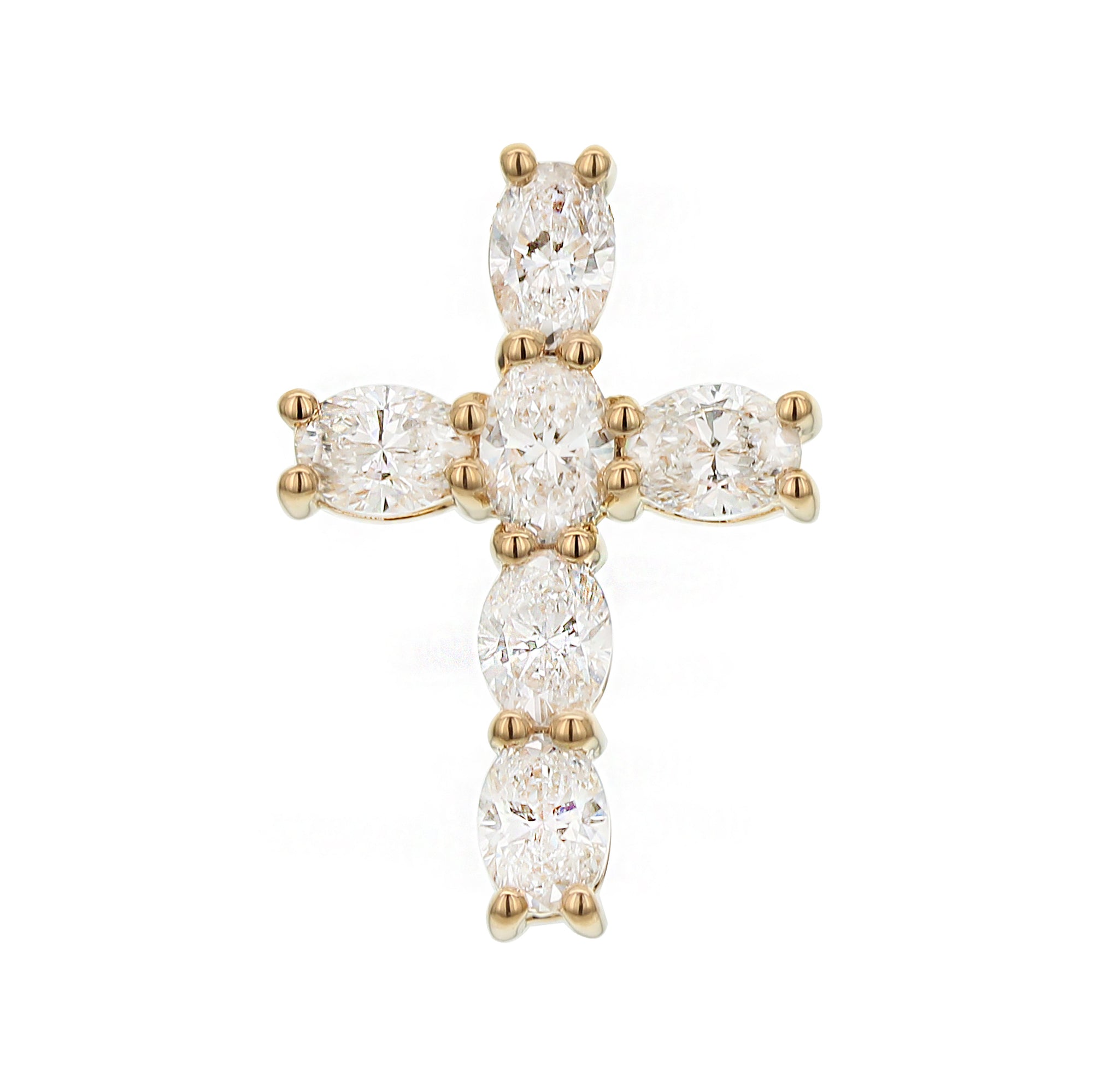 Oval Diamond Cross Charm Pendant - Yellow