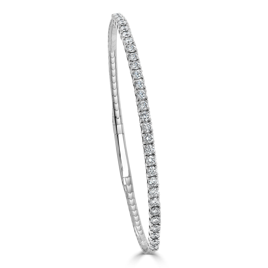 14k Gold & Diamond Flexible Bangle - White
