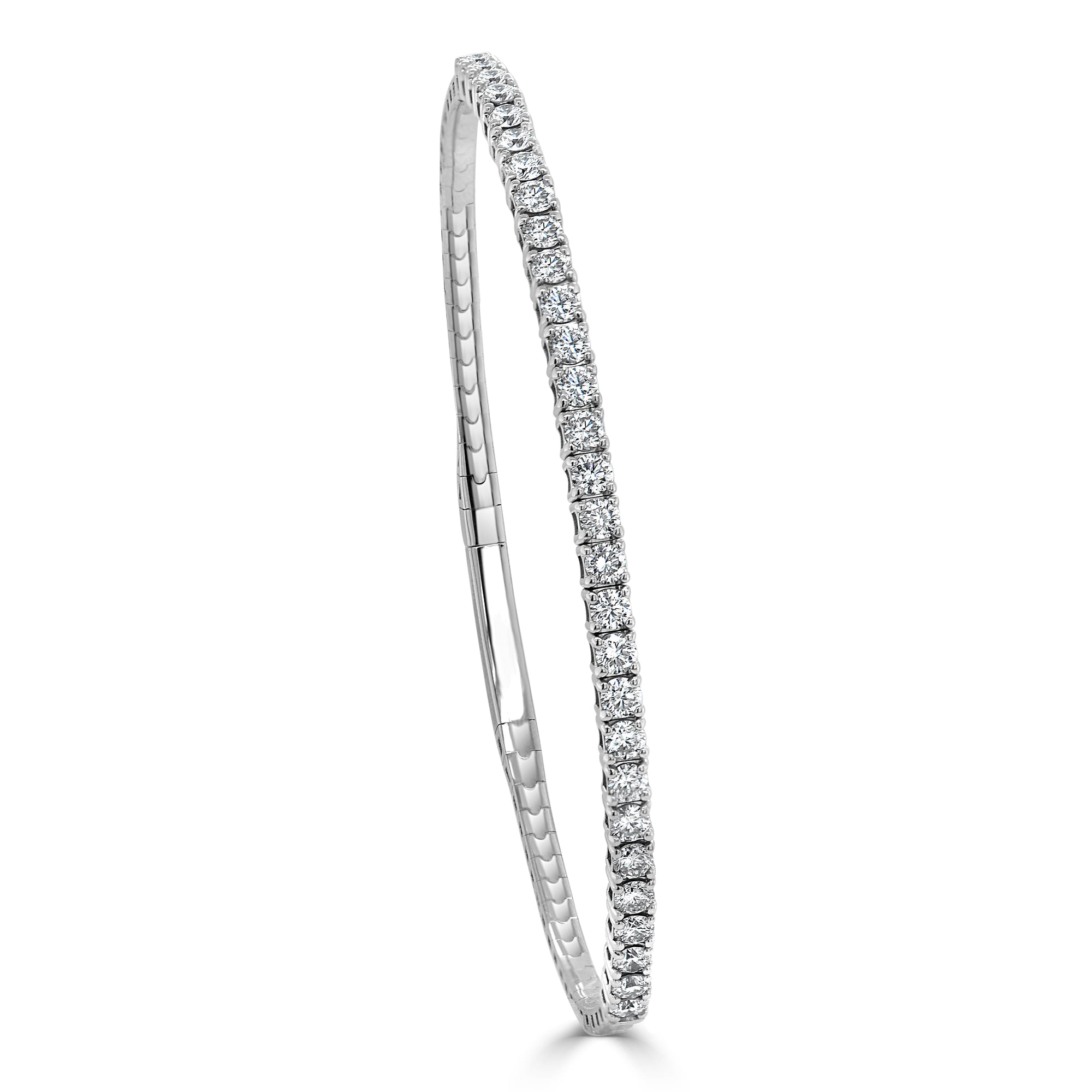 14k Gold & Diamond Flexible Bangle - White