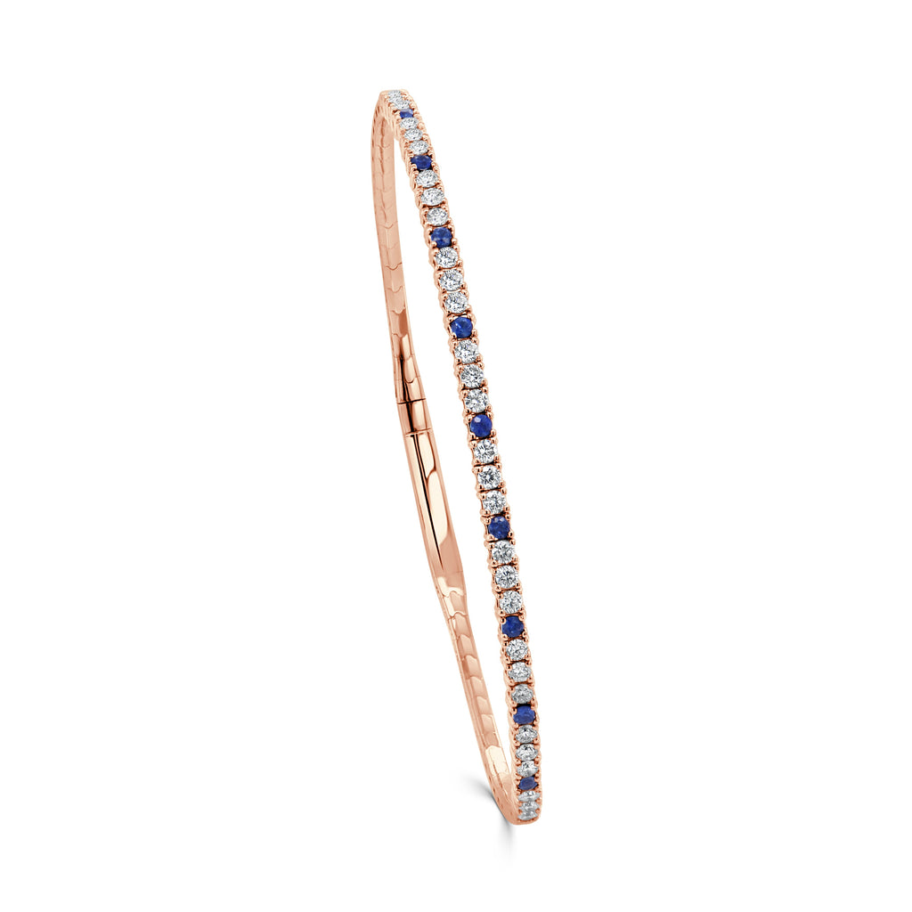 14K Gold Diamond & Sapphire Flexible Bangle - Rose