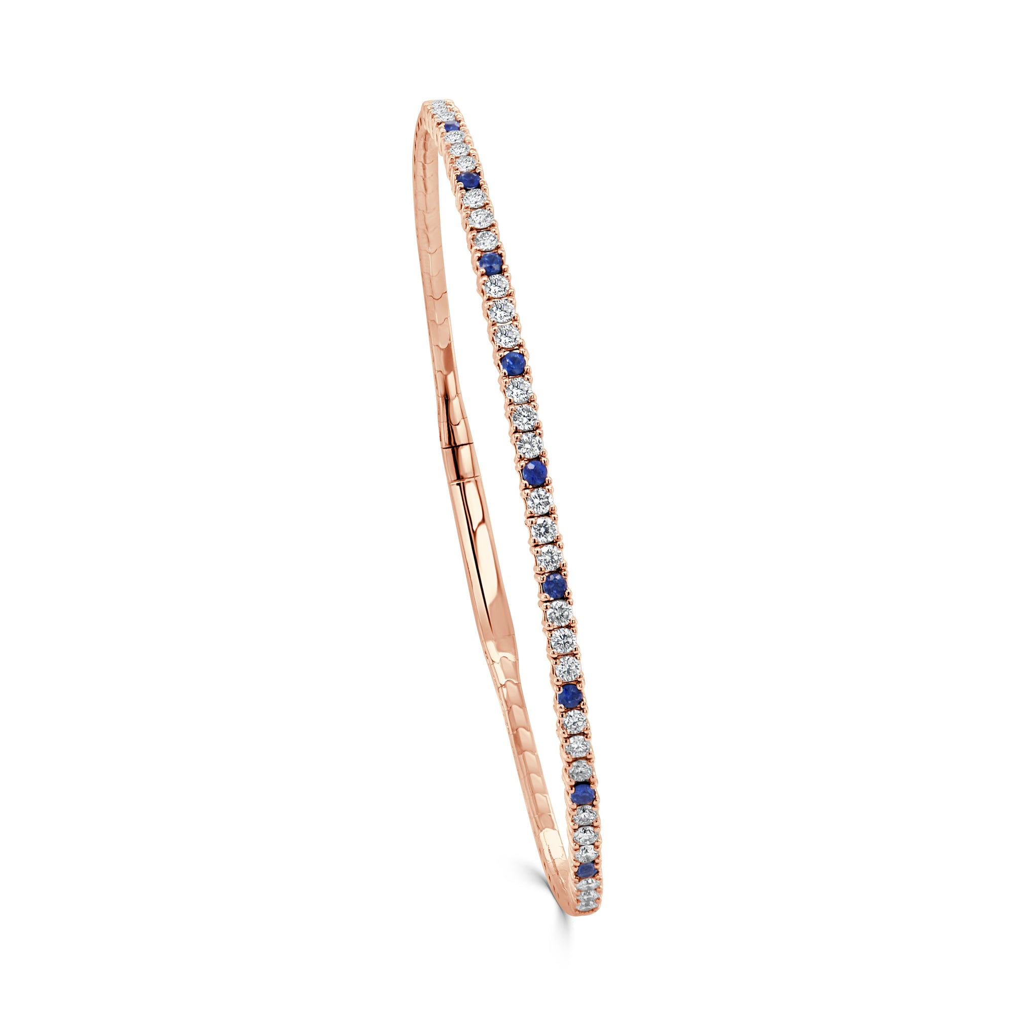 14K Gold Diamond & Sapphire Flexible Bangle - Rose