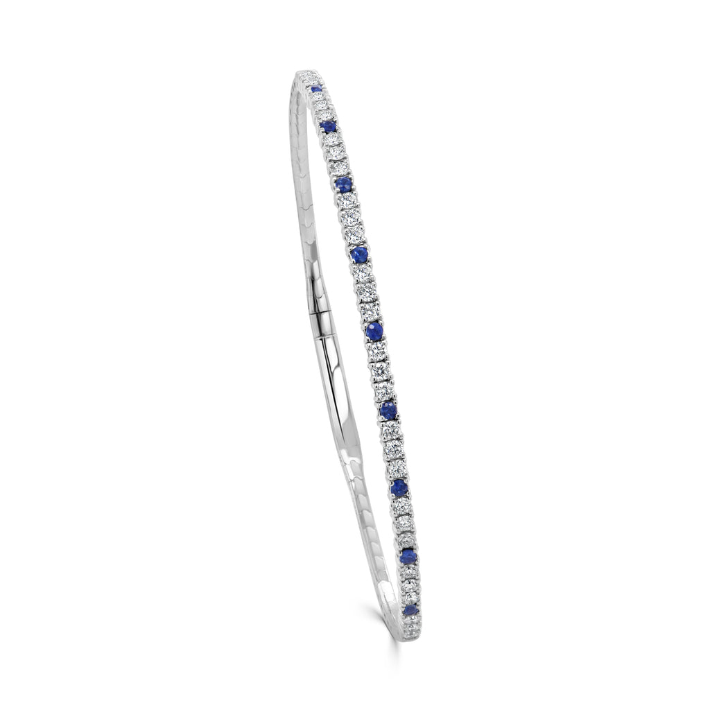 14K Gold Diamond & Sapphire Flexible Bangle - White
