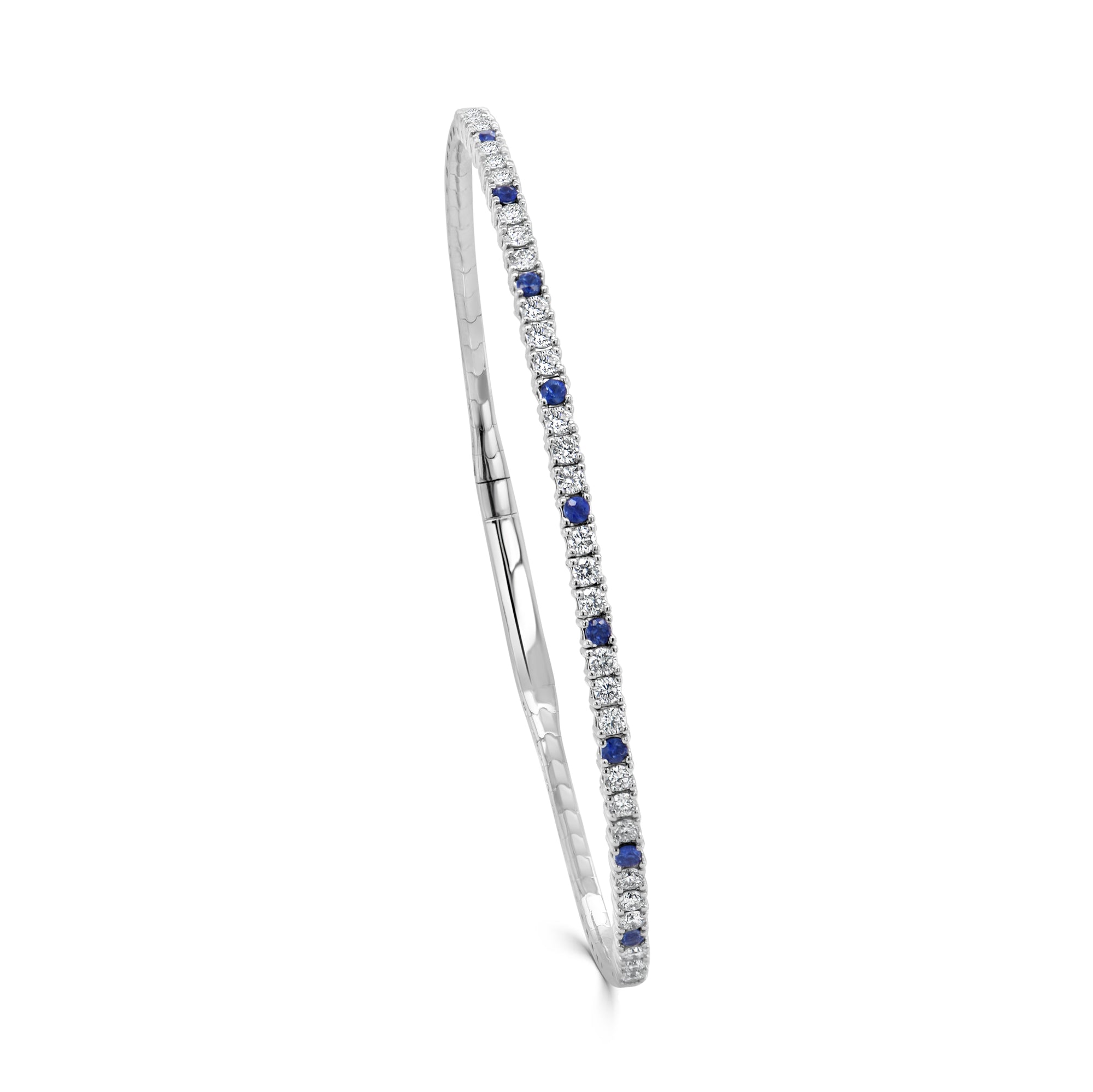 14K Gold Diamond & Sapphire Flexible Bangle - White
