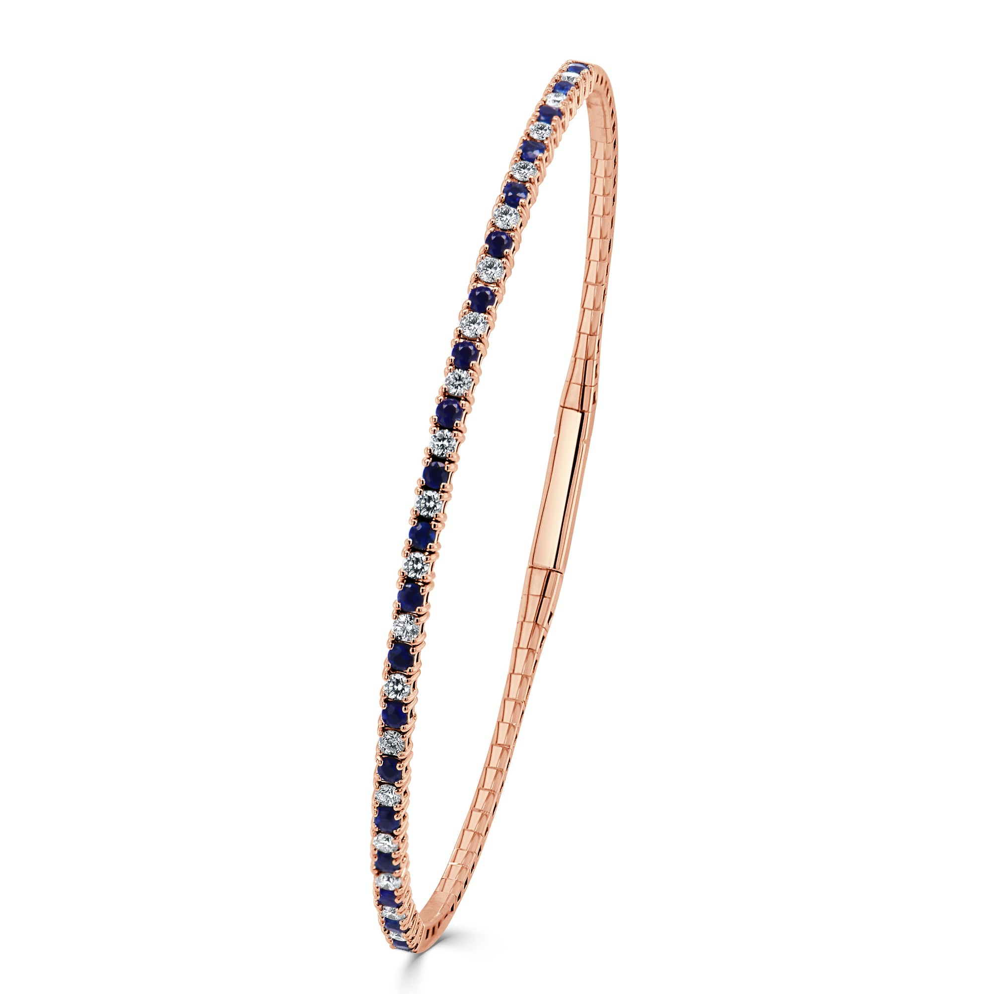 14K Gold Sapphire and Diamond Alternating Flexible Bangle-Rose