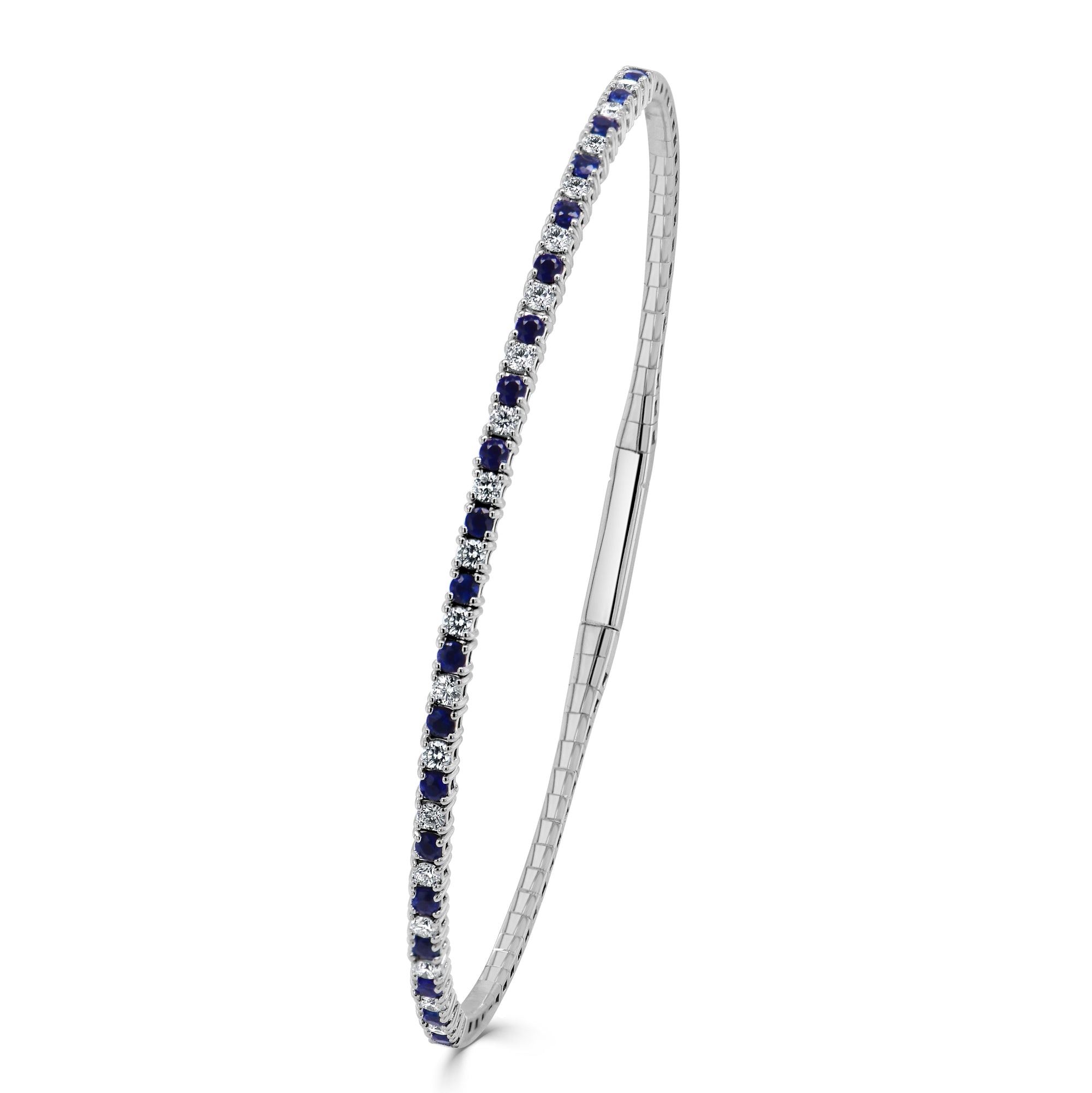 14K Gold Sapphire and Diamond Alternating Flexible Bangle-White