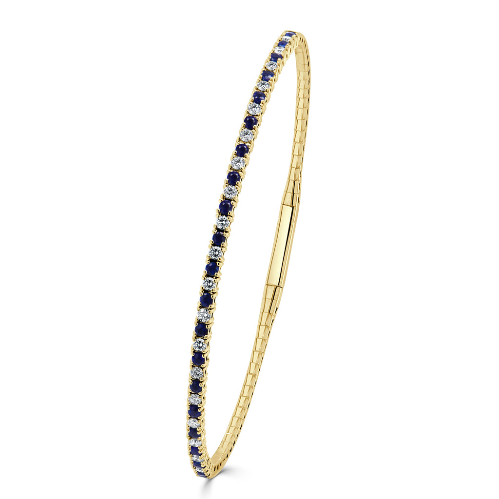 14K Gold Sapphire and Diamond Alternating Flexible Bangle-Gold