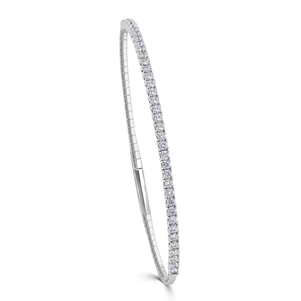 14K Gold Diamond Flexible Bangle - White