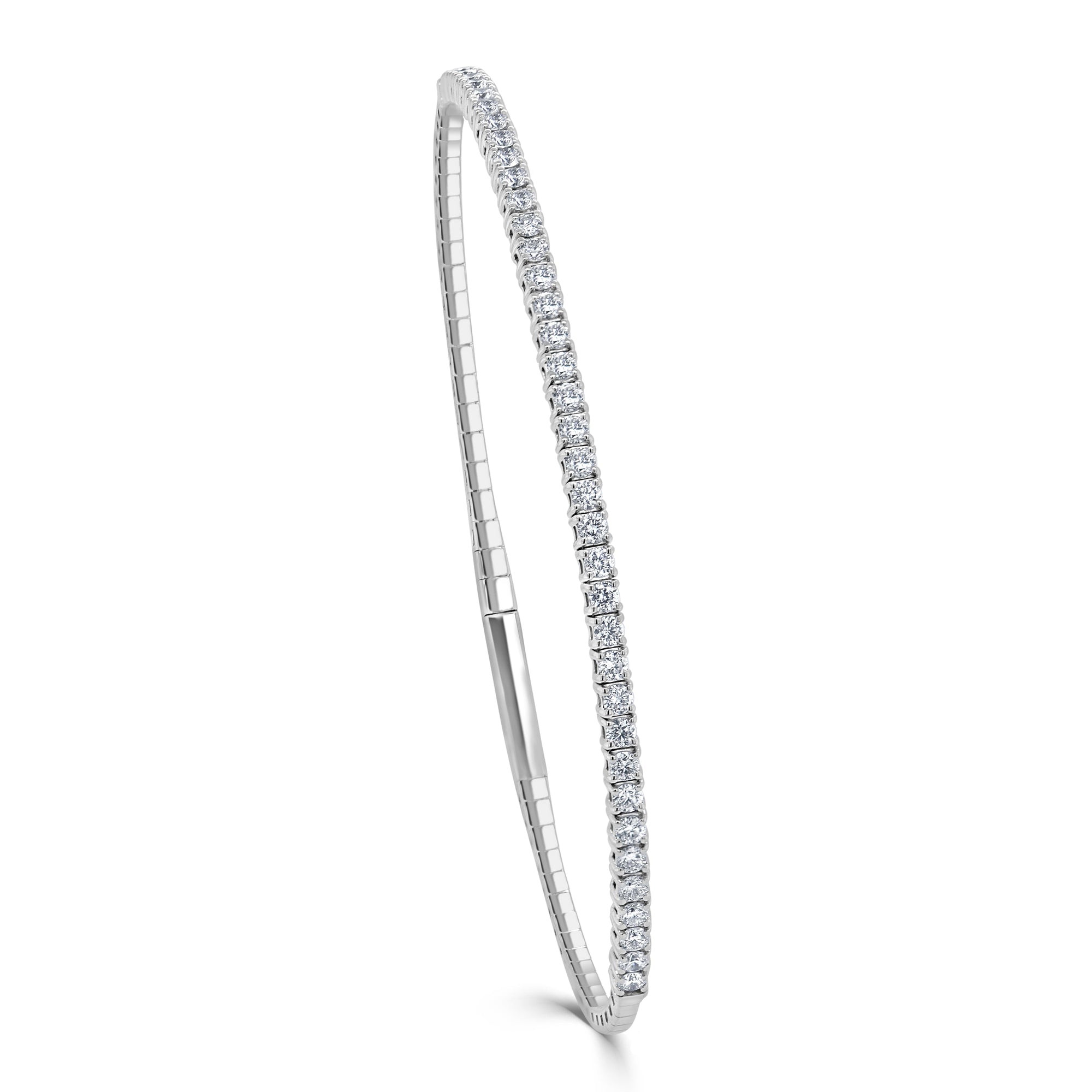 14K Gold Diamond Flexible Bangle - White