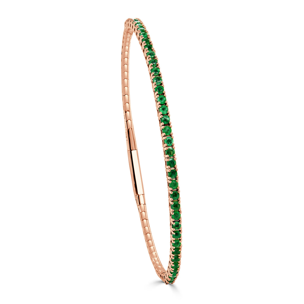 14K Gold Emerald Flexible Bangle - Rose