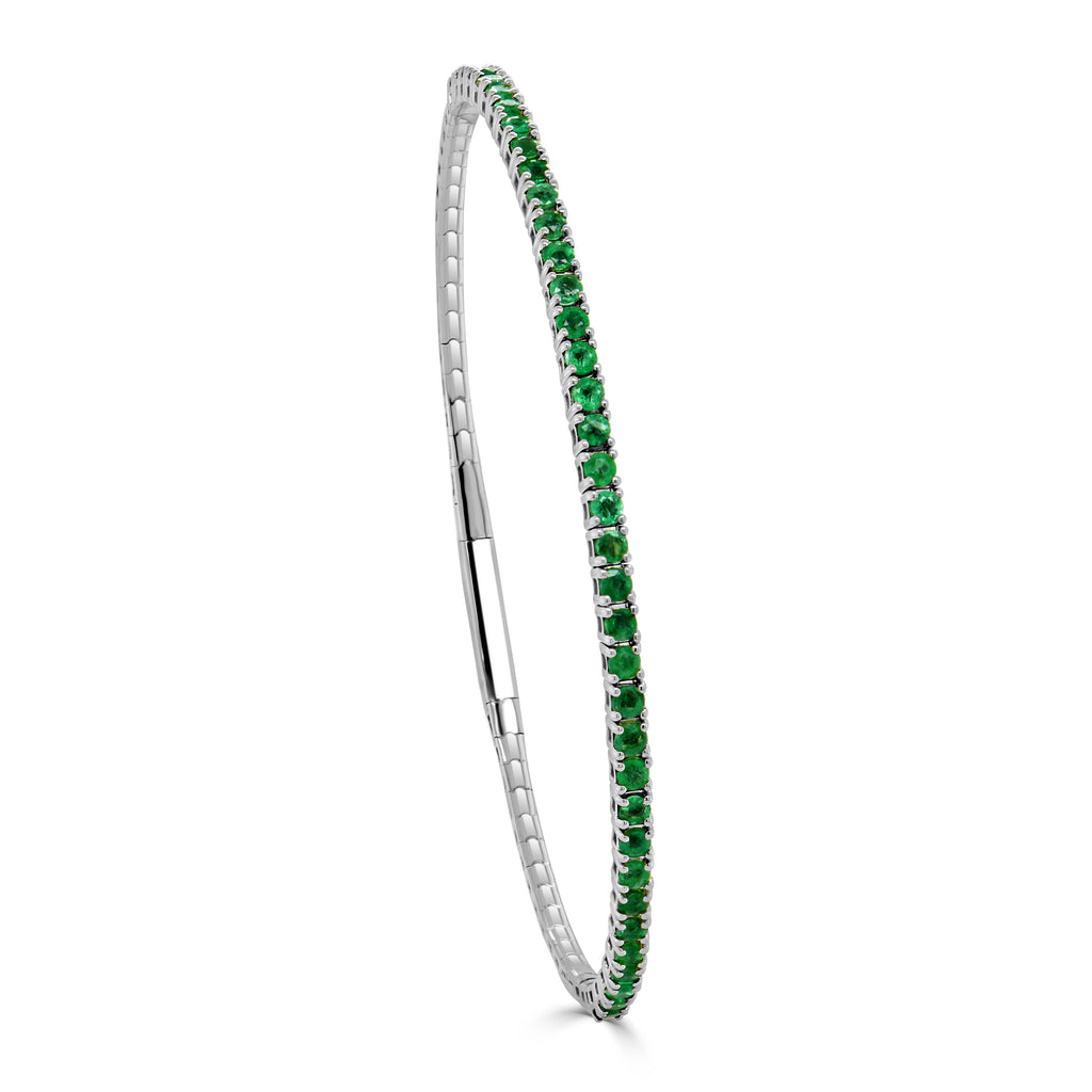 14K Gold Emerald Flexible Bangle - White