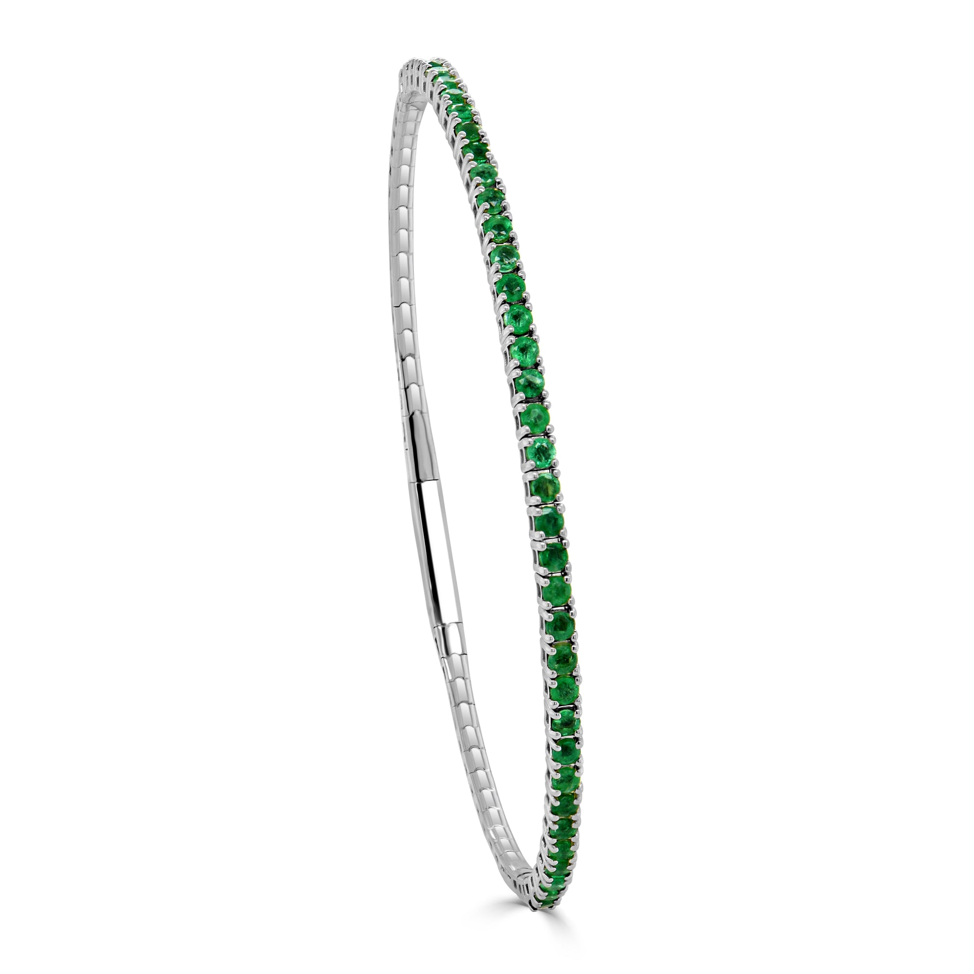 14K Gold Emerald Flexible Bangle - White