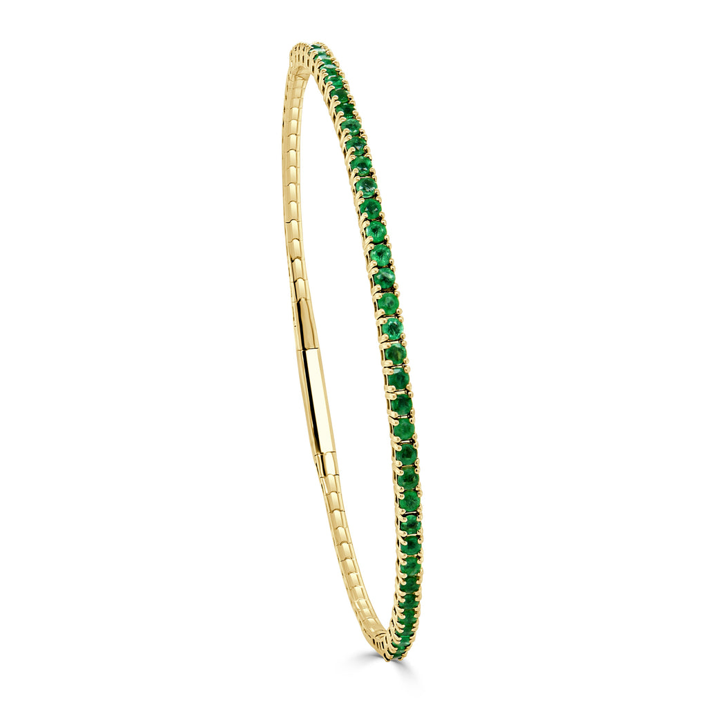14K Gold Emerald Flexible Bangle - Yellow