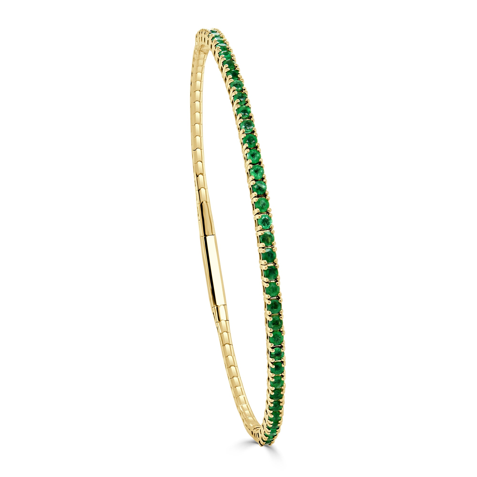 14K Gold Emerald Flexible Bangle - Yellow