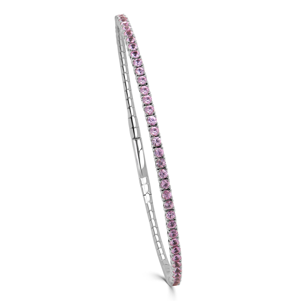 14K Gold Pink Sapphire Flexible Bangle – 1.85ct- White
