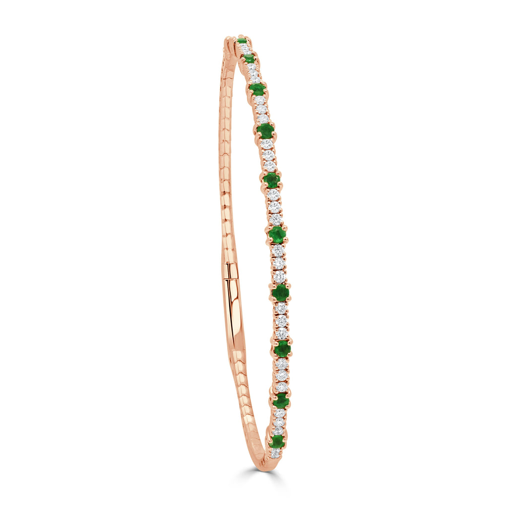 14K Gold Emerald and Diamond Flexible Bangle