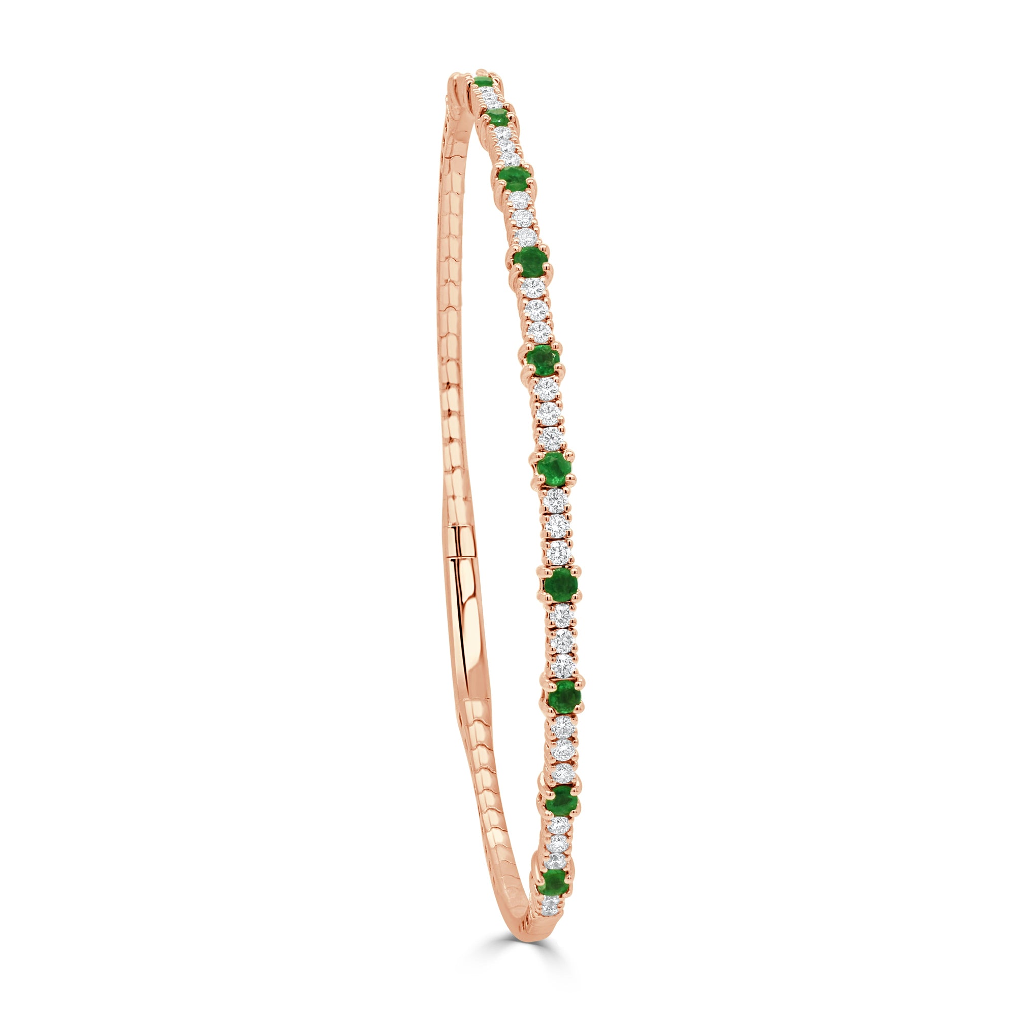 14K Gold Emerald and Diamond Flexible Bangle