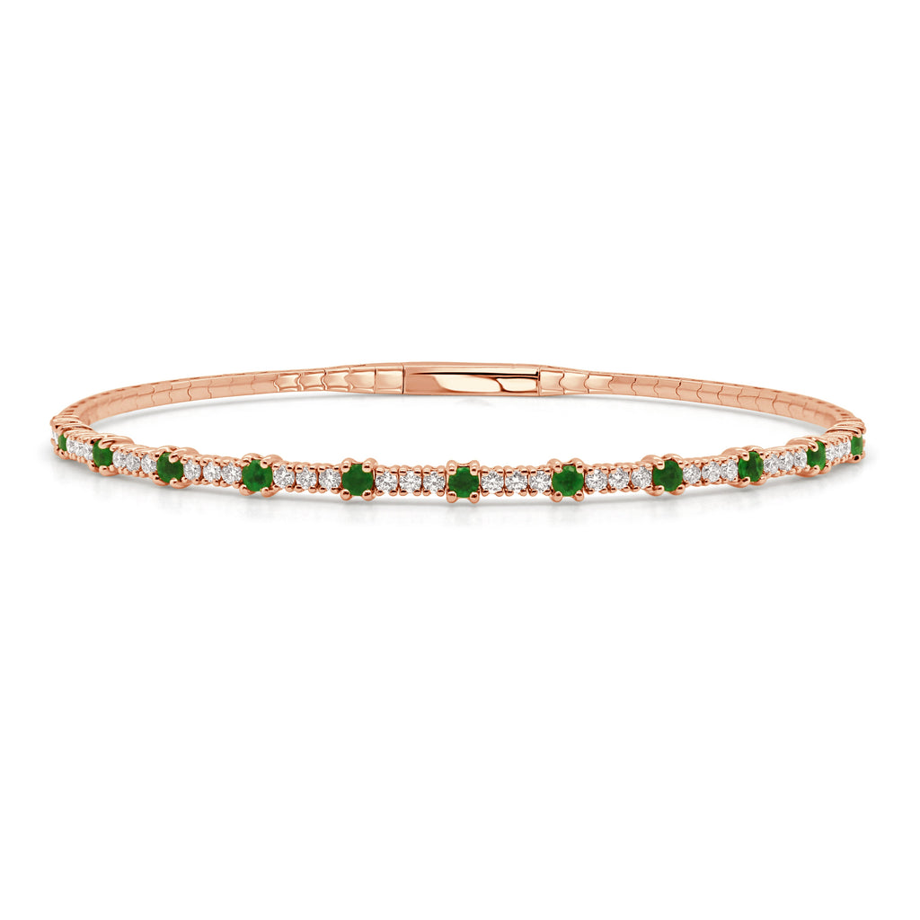14K Gold Emerald and Diamond Flexible Bangle