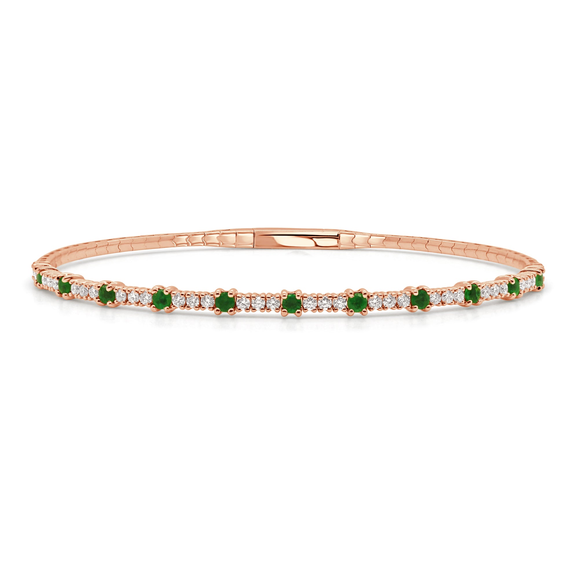 14K Gold Emerald and Diamond Flexible Bangle