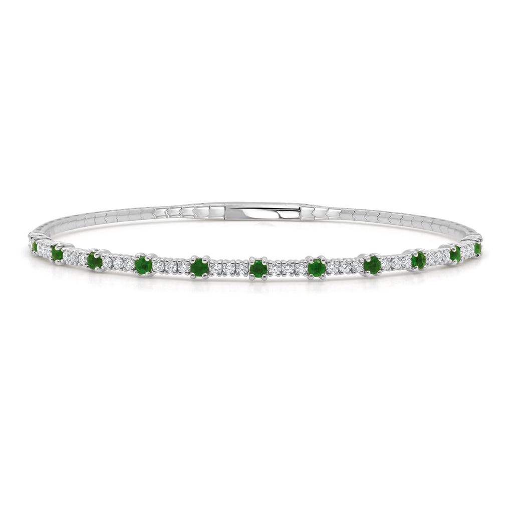14K Gold Emerald and Diamond Flexible Bangle