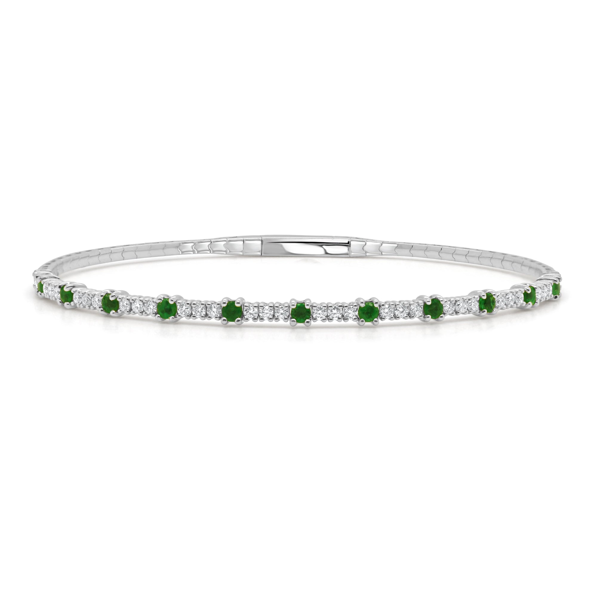 14K Gold Emerald and Diamond Flexible Bangle