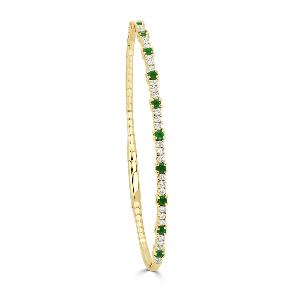 14K Gold Emerald and Diamond Flexible Bangle