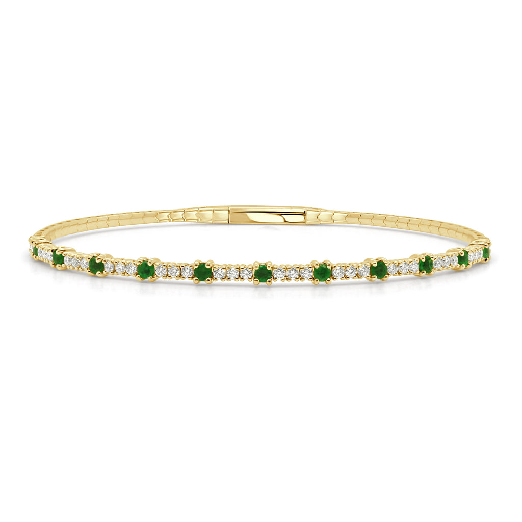14K Gold Emerald and Diamond Flexible Bangle