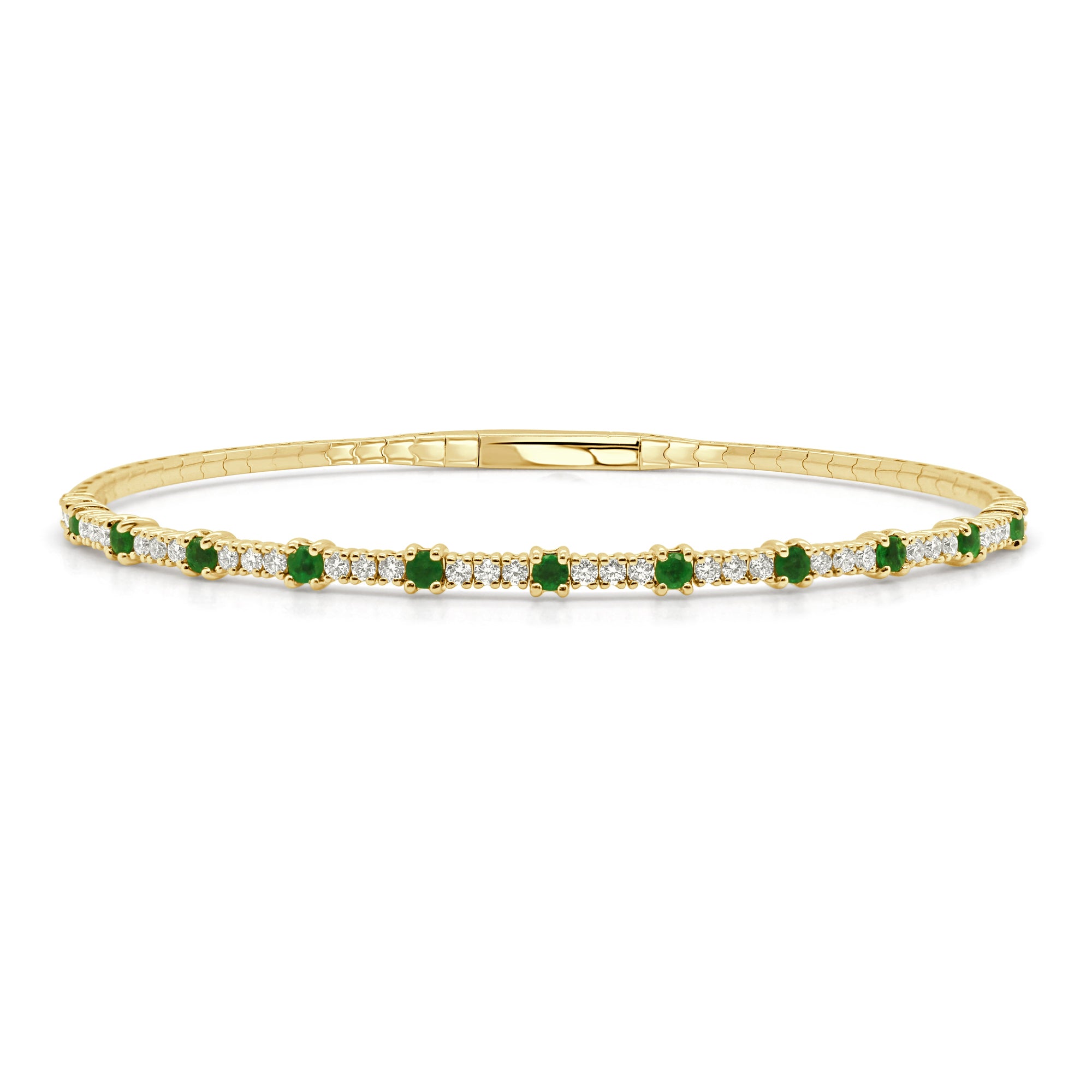 14K Gold Emerald and Diamond Flexible Bangle