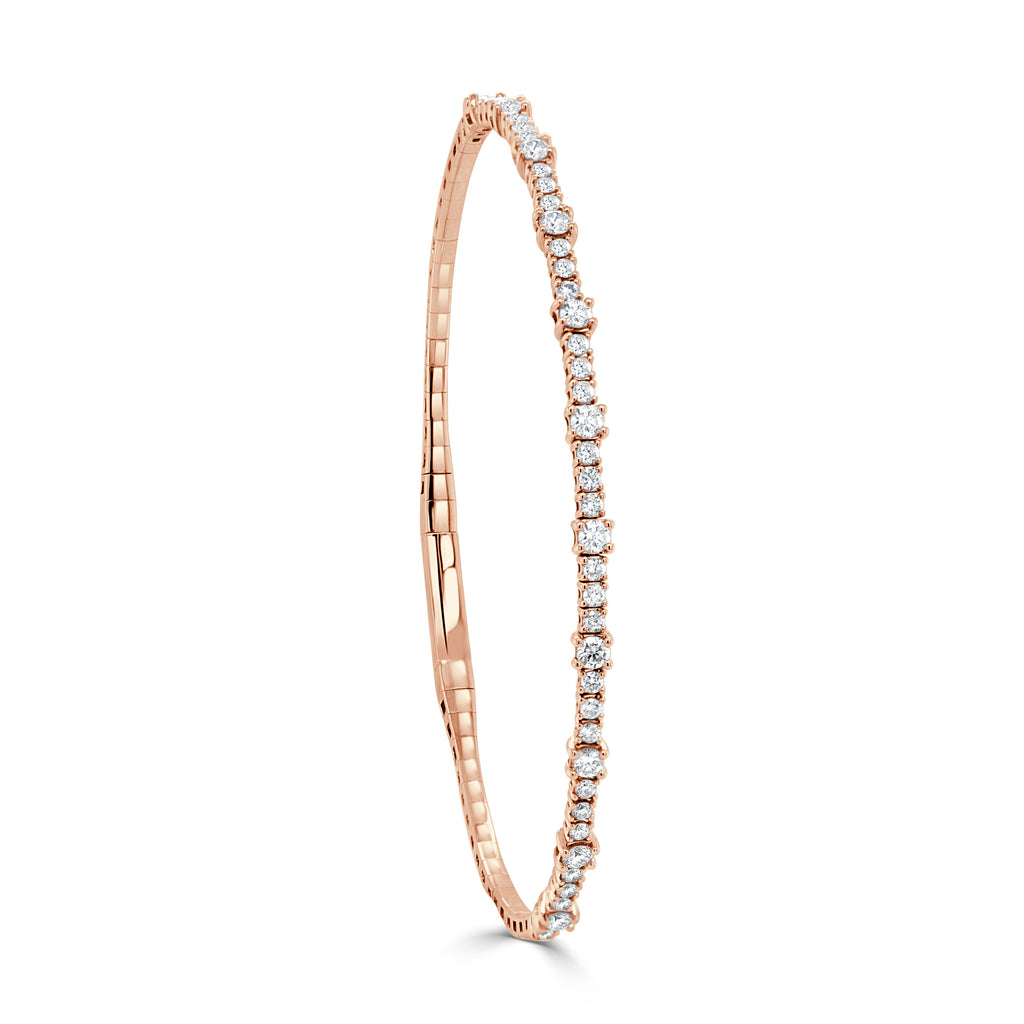 14K Gold & Diamond Flexible Bangle Bracelet -Rose