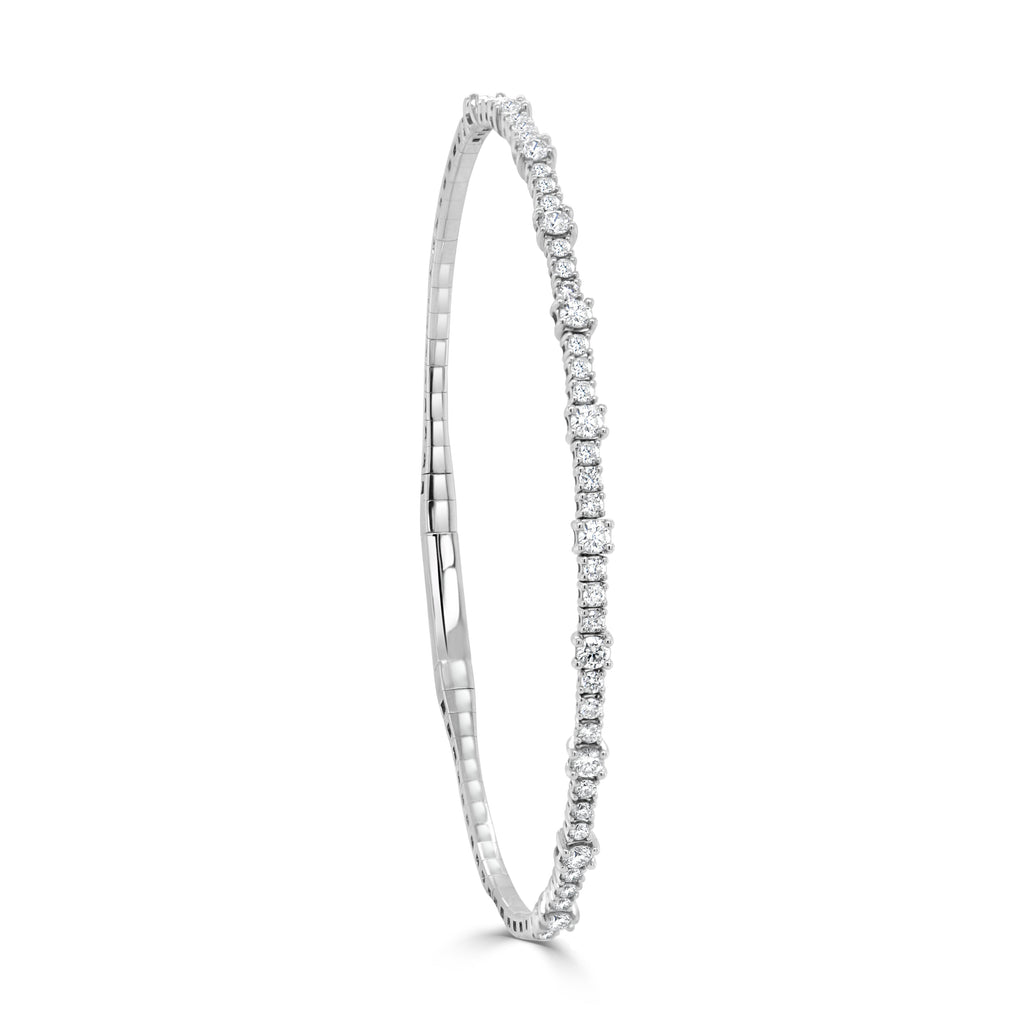 14K Gold & Diamond Flexible Bangle Bracelet - White
