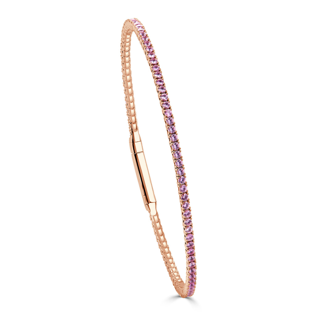 14K Gold Pink Sapphire Flexible Eternity Bangle - Rose