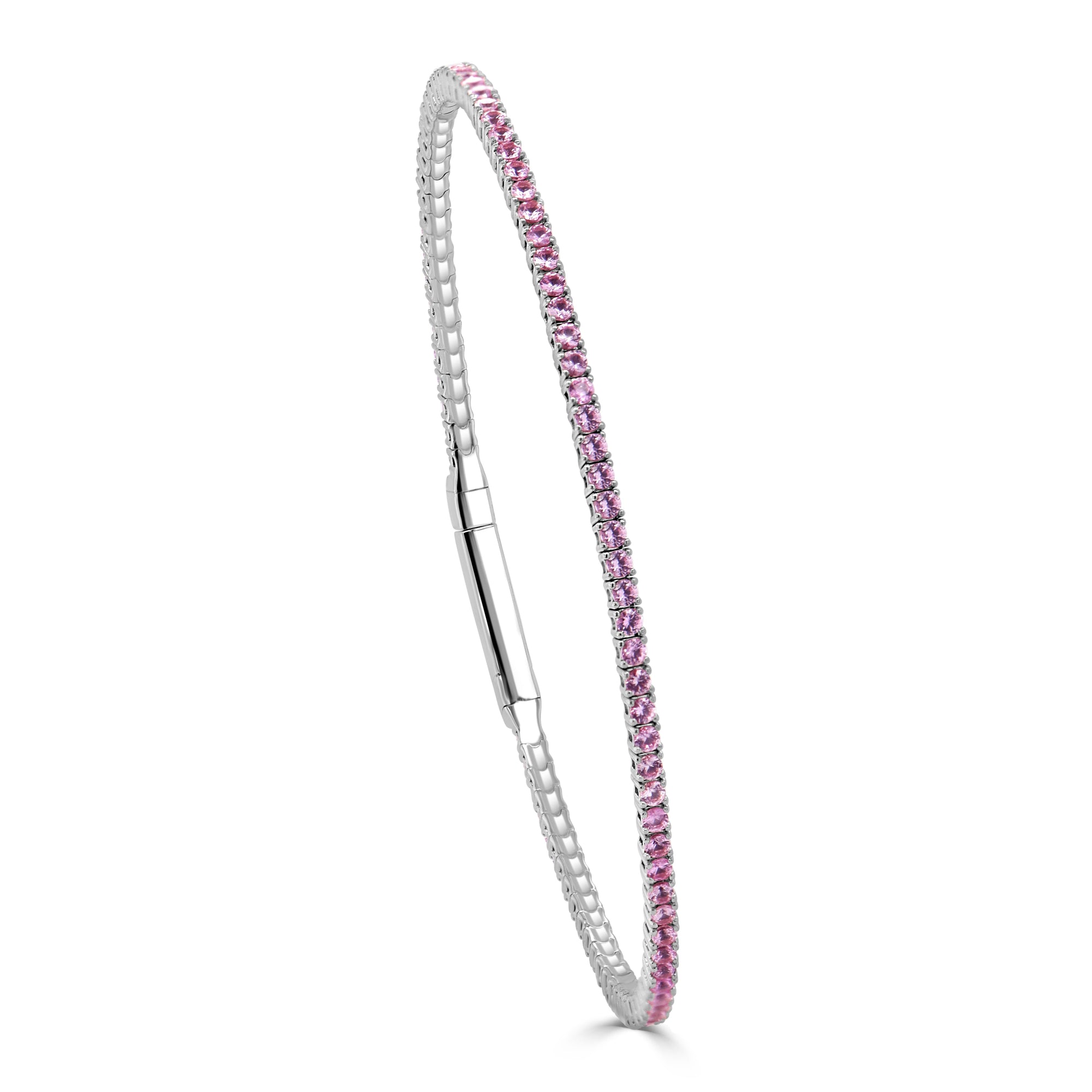 14K Gold Pink Sapphire Flexible Eternity Bangle - White