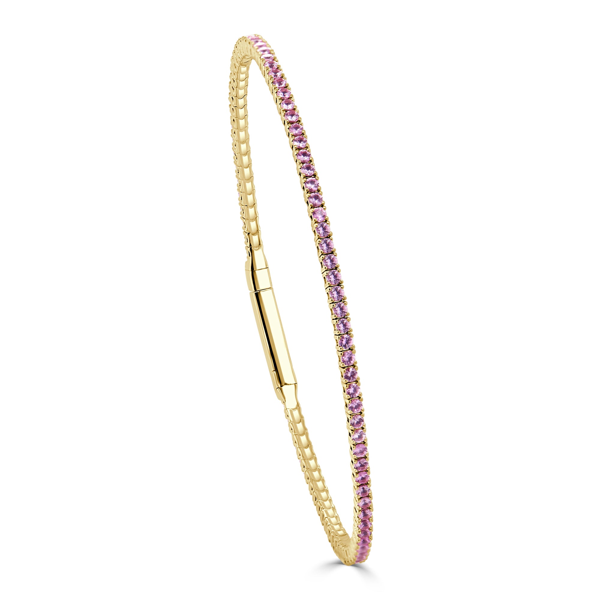 14K Gold Pink Sapphire Flexible Eternity Bangle - Yellow