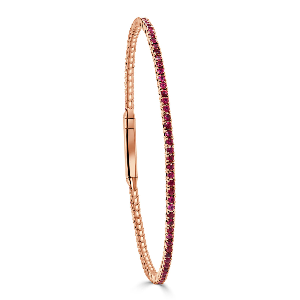 14K Gold Ruby Flexible Eternity Bangle - Rose