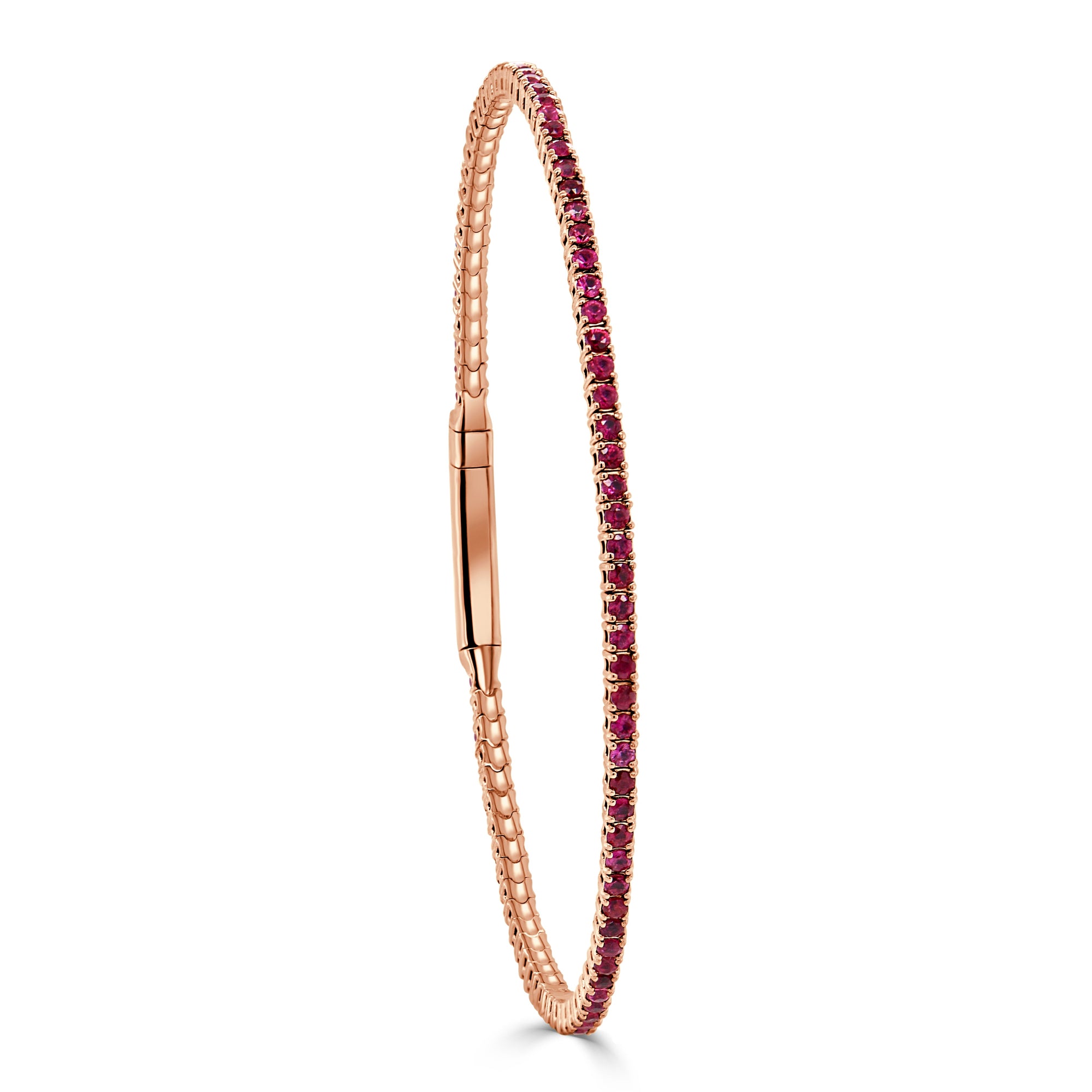 14K Gold Ruby Flexible Eternity Bangle - Rose
