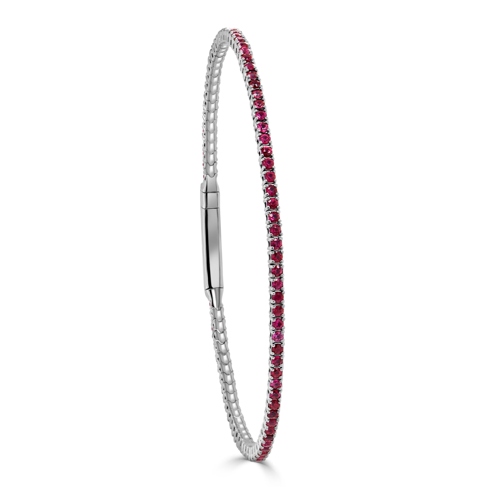 14K Gold Ruby Flexible Eternity Bangle - White