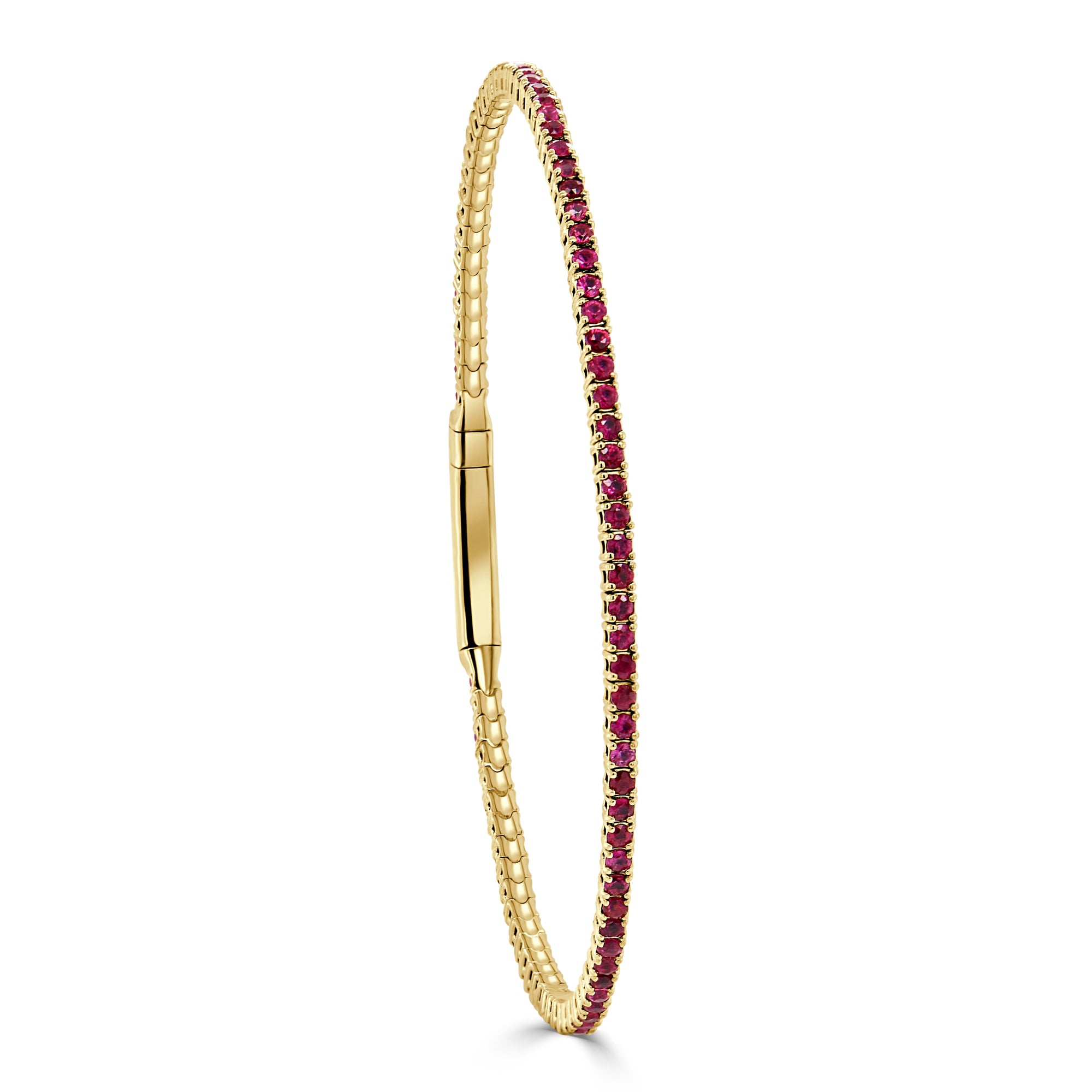 14K Gold Ruby Flexible Eternity Bangle - Yellow