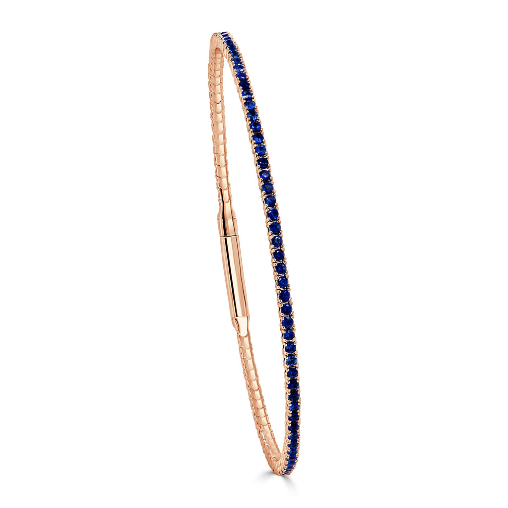 14K Gold Sapphire Flexible Eternity Bangle Bracelet - Rose