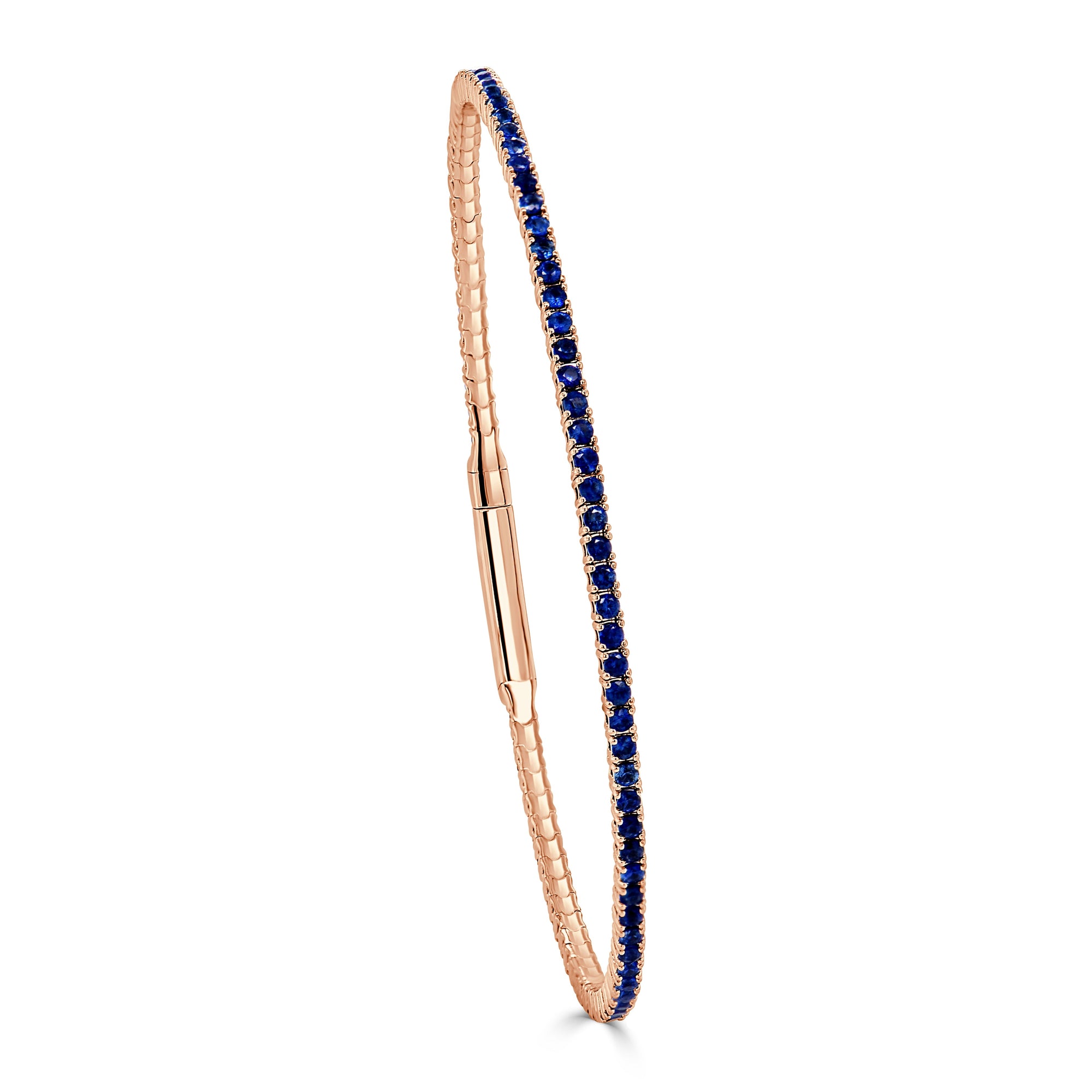 14K Gold Sapphire Flexible Eternity Bangle Bracelet - Rose